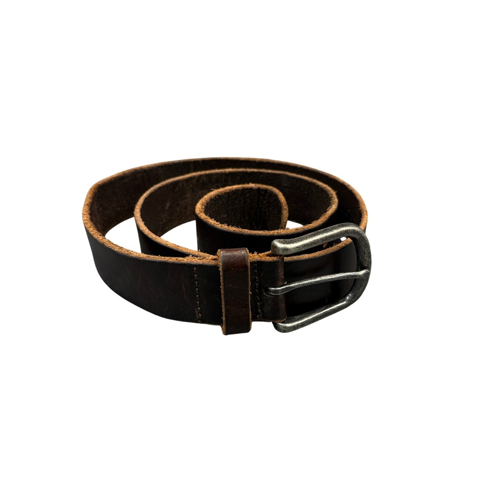 J.Crew Belt Mens 38 Brown Genuine Leather Made In USA Silver Buckle Rugged